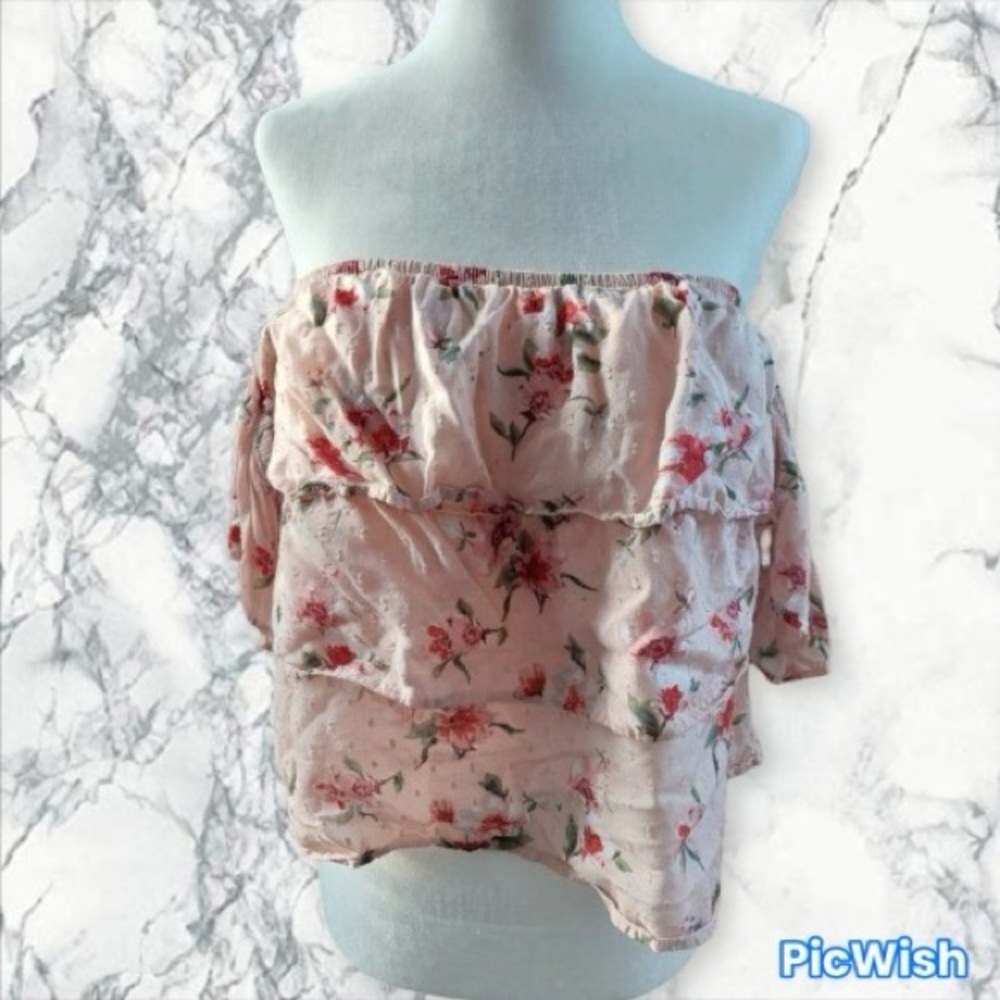 2/$30 American Eagle Outfitters Floral Off-Shoulder Blouse - Pink